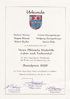 Urkunde Sozialpreis 2009